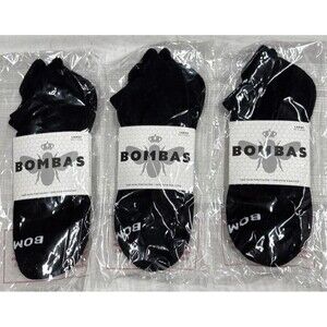Bombas 3-Pair Solid Black Unisex Socks Size Large Adult Low Cut Ankle NWT
